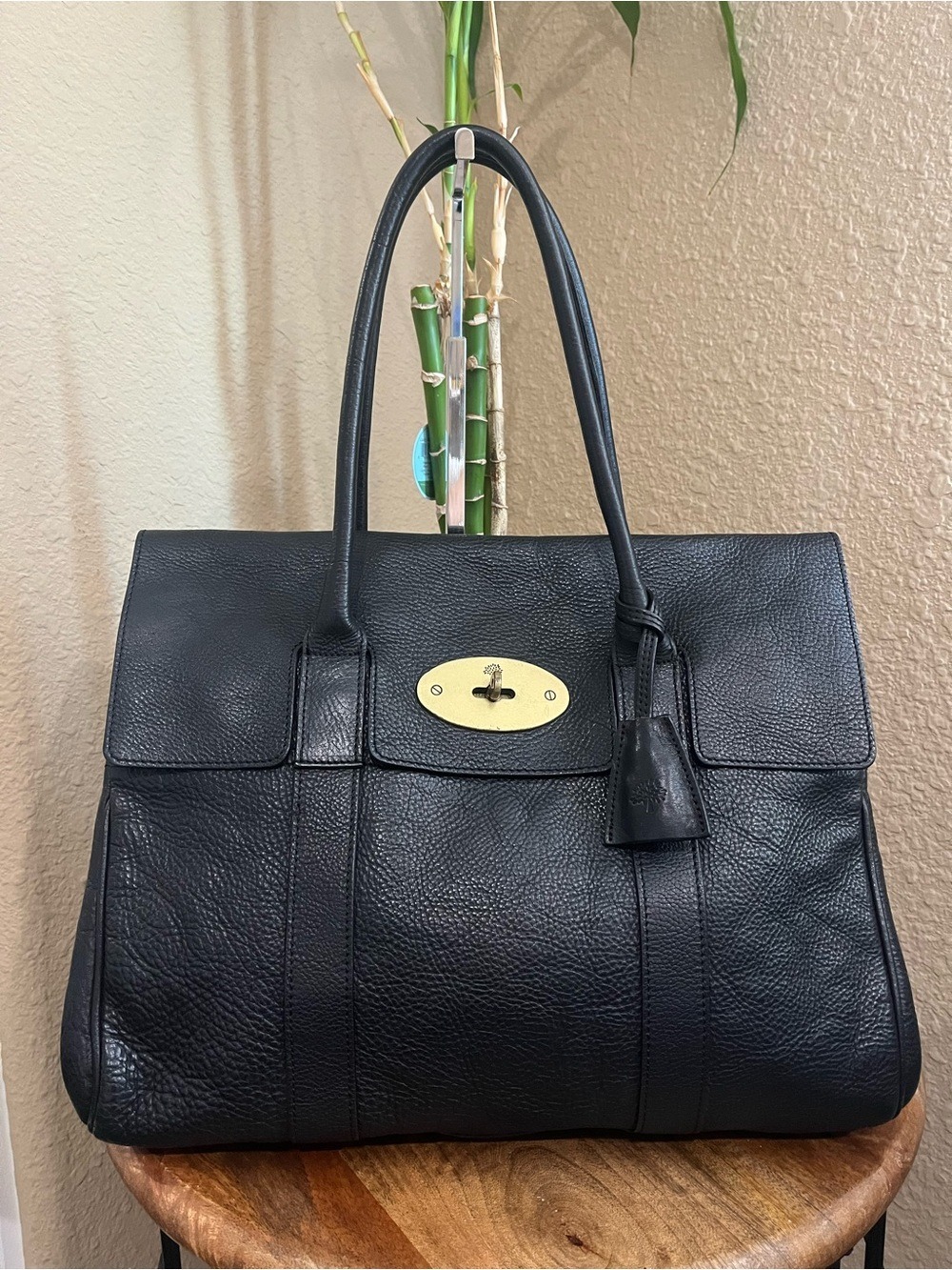 MULBERRY BLACK PEBBLED LEATHER BAYSWATER